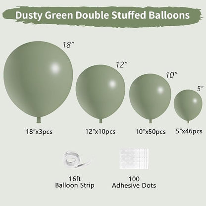 Dusty Green Double Stuffed Balloons Different Size 115Pcs 5/10/12/18" Sage - Image 2