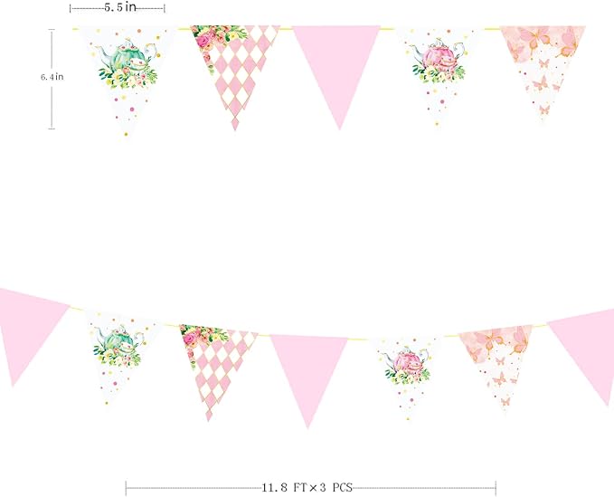Spring Tea Party Decorations Pink and Gold Floral Flower Butterfly Teapot - Image 2