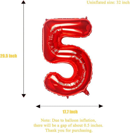 32 Inch Red Number 5 Balloons Foil Ballon Digital Birthday Party Decoration - Image 4
