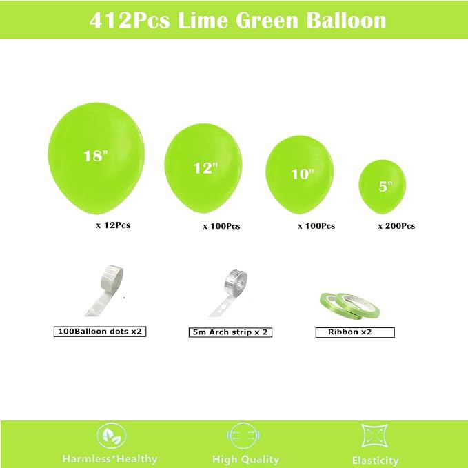 412pcs Lime Green Balloon Garland Arch Kit 18 12 10 5 Inch Different Sizes - Image 2