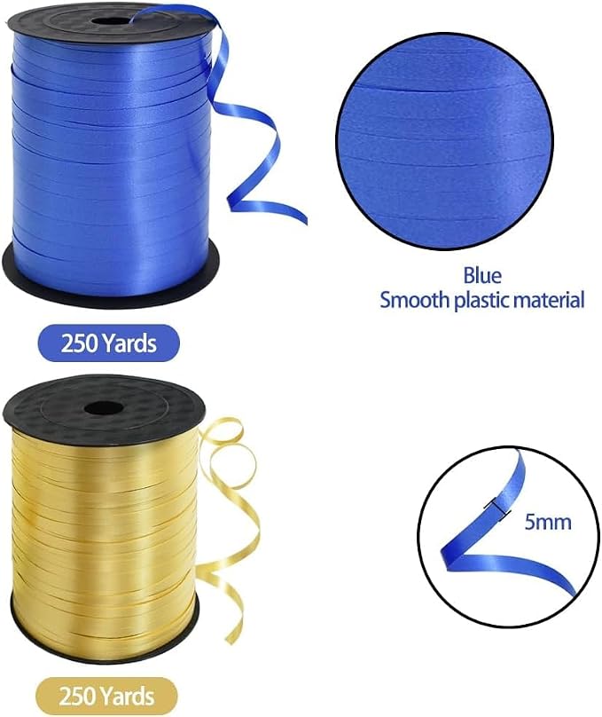 TONIFUL 500 Yards Blue and Gold Curling Ribbon Balloon String | Balloon Ribbons - Image 2