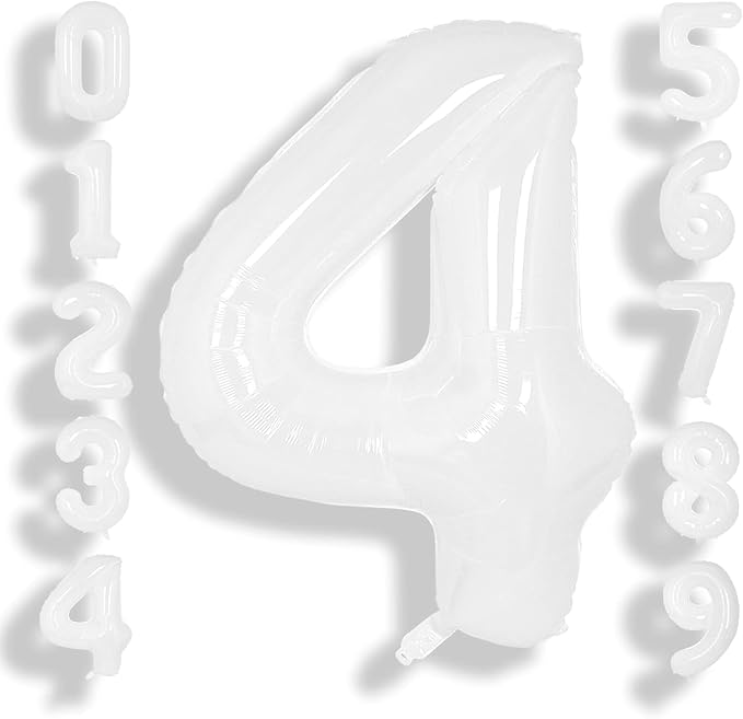 SUWEN 40 Inch White Large 4 Balloon Number Big Foil Helium Numbers 0-9 | Giant by SUWEN