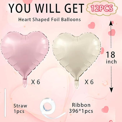 Baby Pink & Baby White Heart Balloons，18 Inch Foil Love Heart Shaped Balloons - Image 7