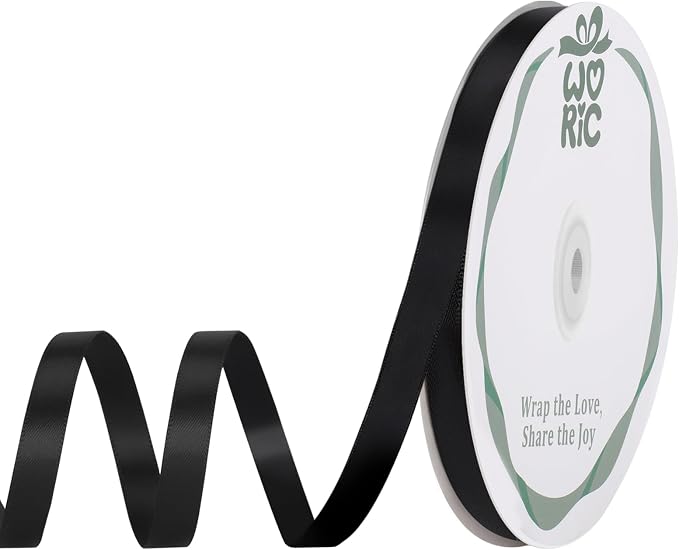woric Double Faced Black Ribbon 3/8 Inch 60 Yards Thin Balloon Ribbons | Easy by woric