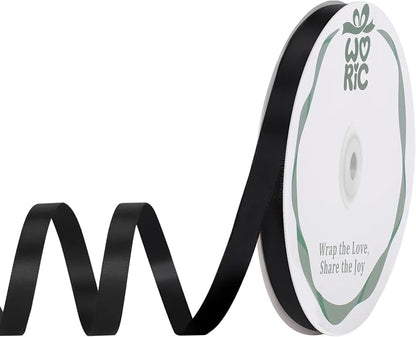 woric Double Faced Black Ribbon 3/8 Inch 60 Yards Thin Balloon Ribbons | Easy by woric