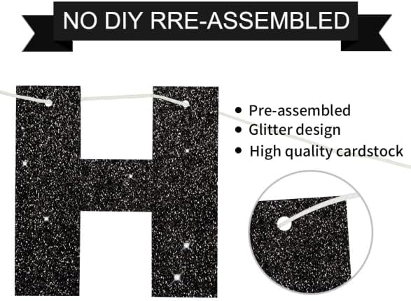 BEISHIDA Pre-Strung Glitter Black Happy Birthday Banner Party Sign Decor | NO - Image 3