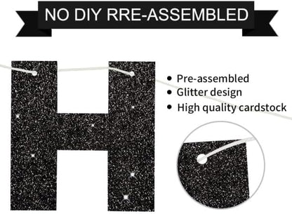 BEISHIDA Pre-Strung Glitter Black Happy Birthday Banner Party Sign Decor | NO - Image 3