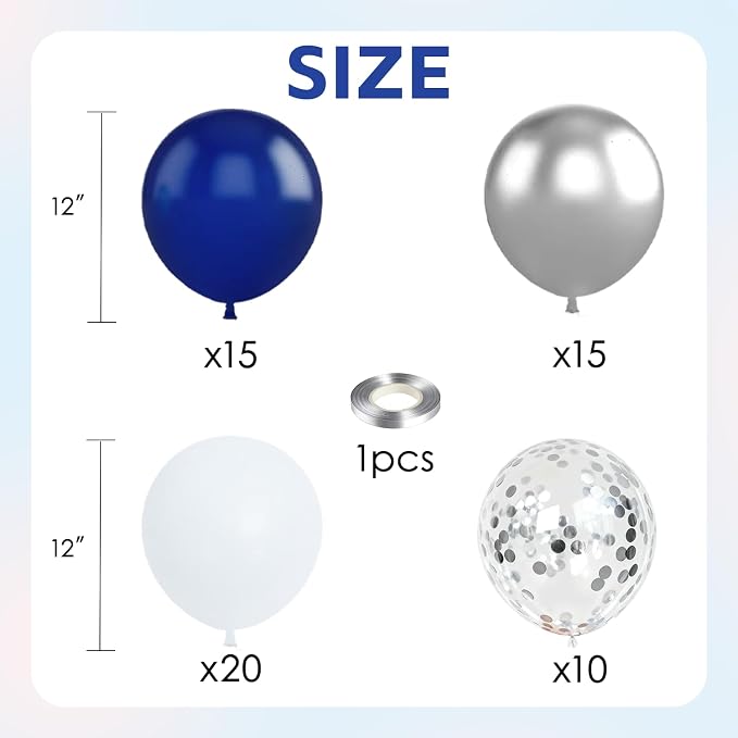 Blue and Silver Balloons, 12 Inch | Latex Balloons - Image 3