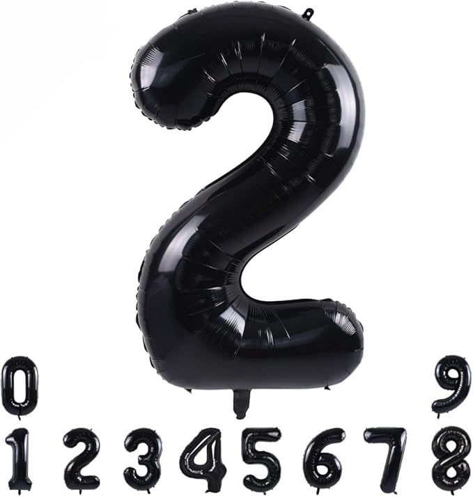 TONIFUL 40 Inch Black Number 2 Balloons Large Foil 2nd Birthday Decorations | by TONIFUL