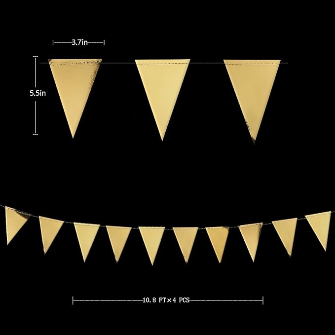 40Ft Gold Party Decoration Triangle Flag Banner Double Sided Metallic Paper - Image 2