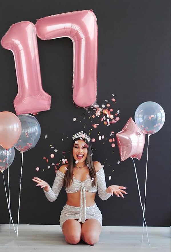 Number 17 Balloon 40Inch for 17 Year Old Birthday Decorations, Pearl Pink | - Image 5