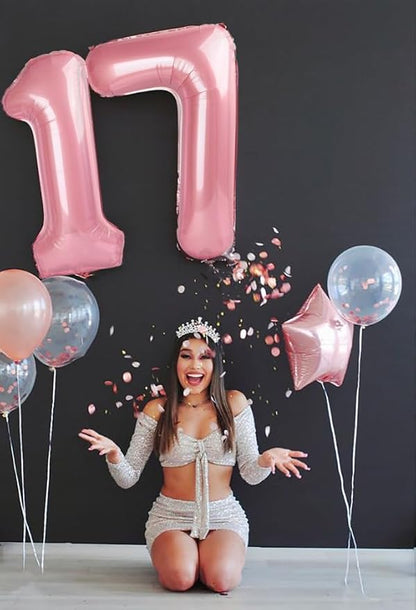 Number 17 Balloon 40Inch for 17 Year Old Birthday Decorations, Pearl Pink | - Image 5