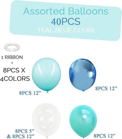 Teal Turquoise Blue Clear Balloons Different Size, Under the Sea Party - Image 5