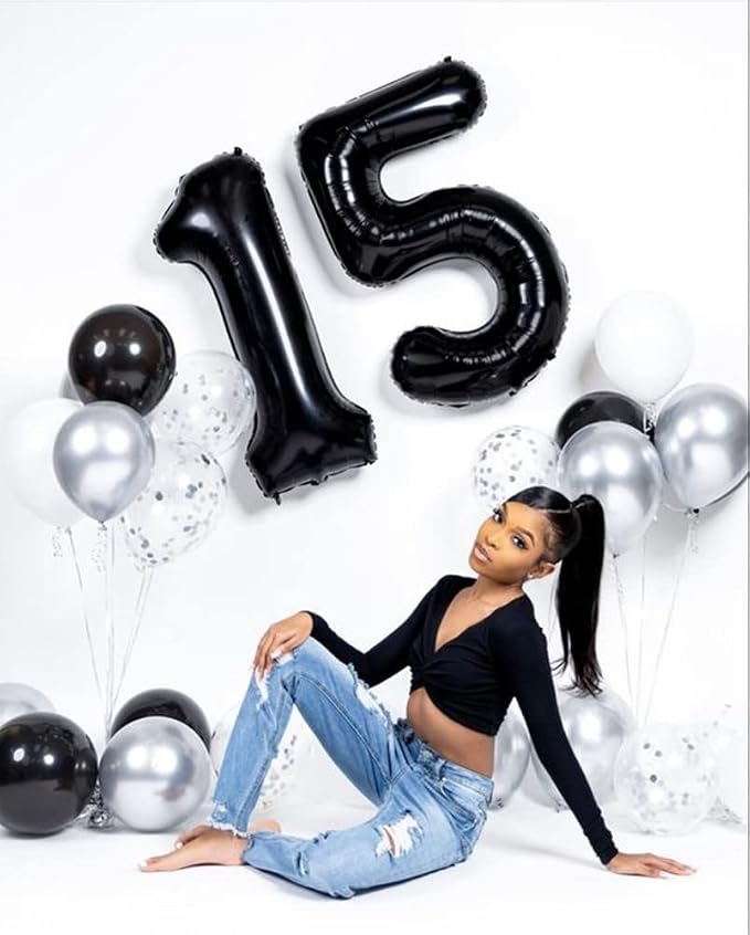 8 Balloon Numbers Birthday Decorations, 40In Black Balloons - Image 4