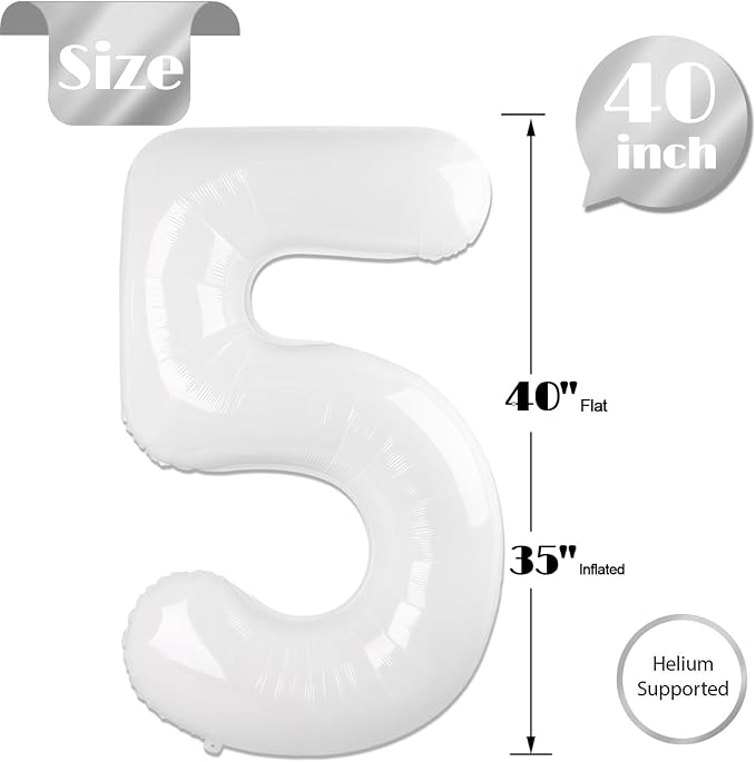White Number 5 Balloon 40 Inch - Image 5