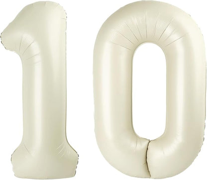 Number 10 Balloons 40 Inch for 10 100 Birthday Party Decorations, Cream | Jumbo by Mluchee