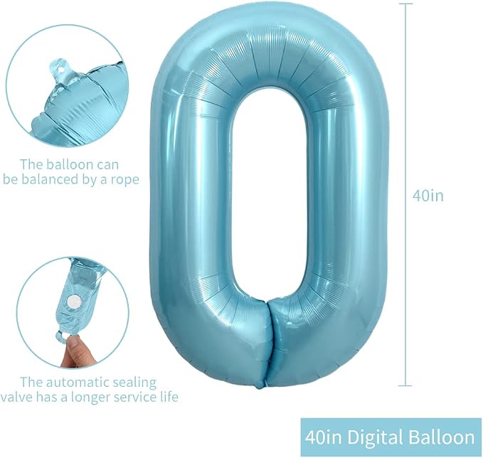 TONIFUL 40 Inch Light Blue Large Numbers Balloons 0-9, Number 0 Digital - Image 2