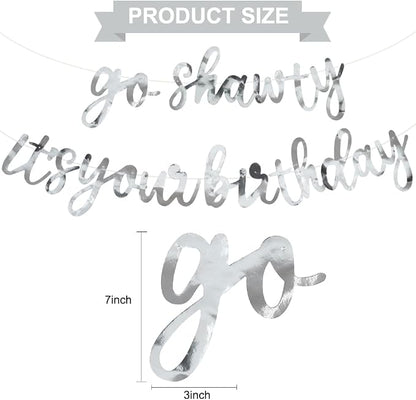 BEISHIDA Bright Silver Pre-Strung Go Shawty It's Your Birthday Banner Decor | - Image 2