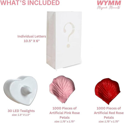 WYMM Congratulations Light Up Letters, Tea Lights & 2000 Rose Petals | luminary - Image 2