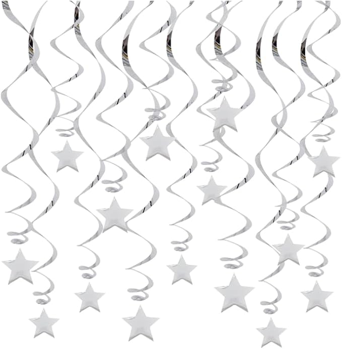 BEISHIDA Silver Star Hanging Swirl Decorations, Hanging Silver Party Supplies - Image 6