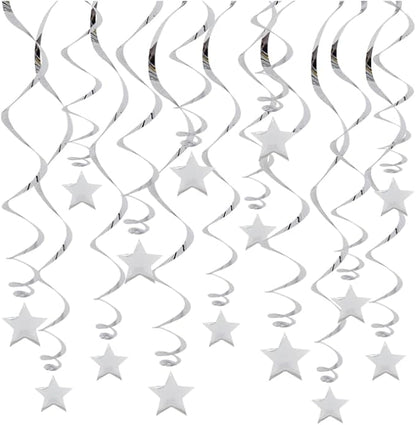 BEISHIDA Silver Star Hanging Swirl Decorations, Hanging Silver Party Supplies - Image 6