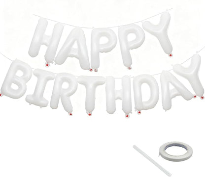 White Happy Birthday Balloon Banner 16 Inch by KEJ