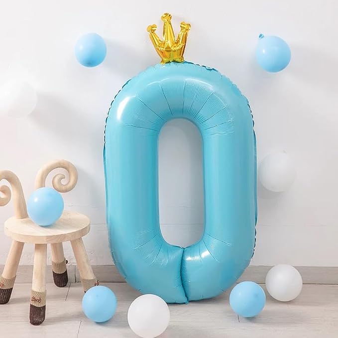Blue Number 0 Balloon with Crown, 40 inch Blue Number Balloon 0th Birthday - Image 4