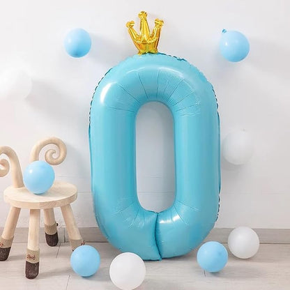 Blue Number 0 Balloon with Crown, 40 inch Blue Number Balloon 0th Birthday - Image 4