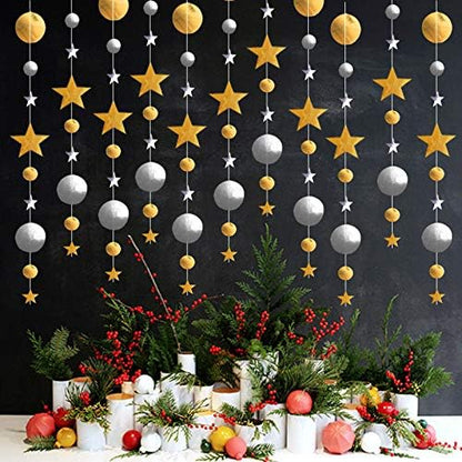 Gold Silver Party Star Circle Dot Decoration Gold Silver Hanging Garland - Image 3