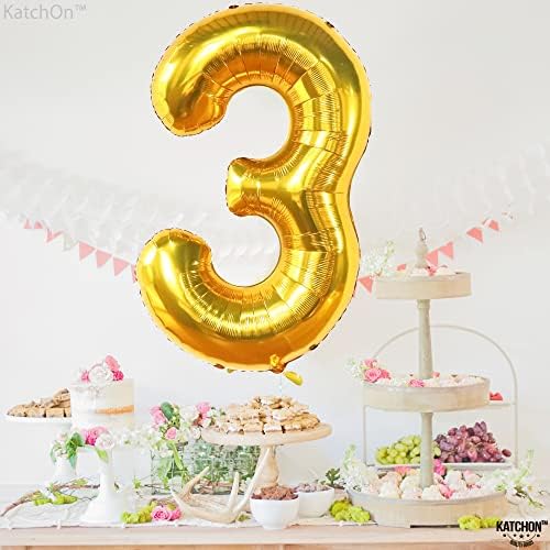 KatchOn Gold Number 3 Balloon 40 Inch, Birthday Decorations - Image 8