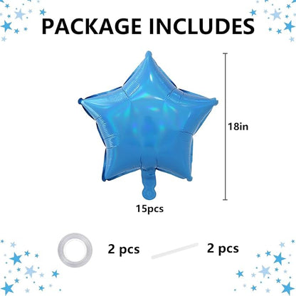 TONIFUL 15 Pcs Star Shaped Balloons 18 Inch Iridescent Blue Foil Balloon | - Image 2