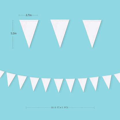 40 Ft White Party Decorations Triangle Pennant Banner Pearlescent Shimmer White - Image 2