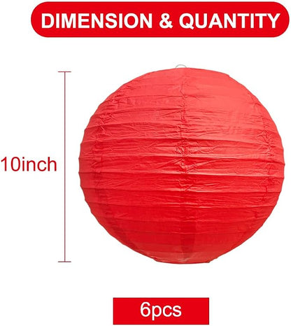 BEISHIDA 10 Inch Red Paper Lanterns 6 Packs Hanging Round Chinese Lantern | - Image 2