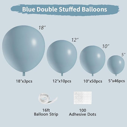 Double Stuffed Balloons Dusty Blue Different Size 115Pcs 5/10/12/18" Slate - Image 2