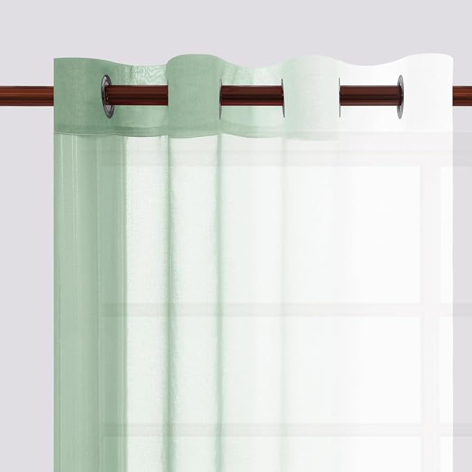 DWCN Light Sage Faux Linen Ombre Sheer Curtains - Image 5
