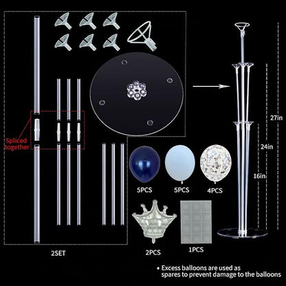Navy Blue Balloon Stand Kit, Includes 2 Silver Crown Balloons - Image 2