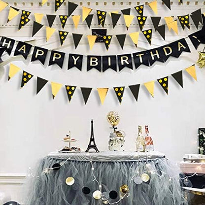 30Ft Black Gold Party Decorations Polka Dot Pennant Banner Paper Circle Dot - Image 5