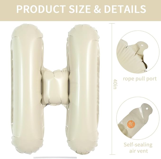 TONIFUL 40 Inch Large Cream White Letter H Balloons Giant Alphabet Letter - Image 2