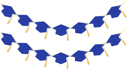 2026 Blue Glitter Graduation Decoration Hats Banners Garlands by TrlaFy