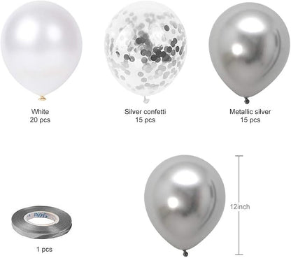 White Silver Confetti Latex Balloons, 50 Pack 12inch Silver Metallic Party - Image 2