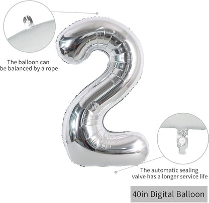 TONIFUL 40 Inch Silver Number 2 Balloon Large Foil 2nd Birthday Decorations | - Image 2