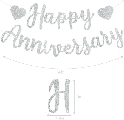 BEISHIDA Pre-Strung Glitter Silver Happy Anniversary Banner Wedding Decor | - Image 2