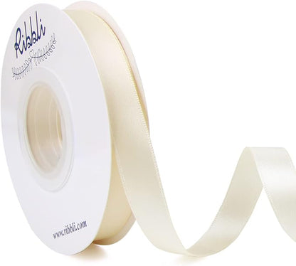 Ribbli Ivory Double Faced Satin Ribbon, 1/2” x Continuous 25 Yards, Use by Ribbli