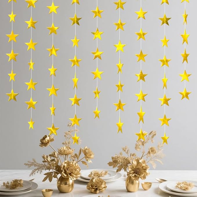 Gold Shining Star Hanging Garland Gold Hanging Sparkling Star Streamer Glitter - Image 3