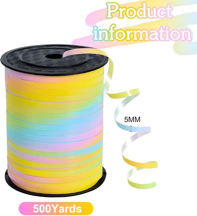 BEISHIDA 500 Yards Rainbow Curling Ribbon Pastel Balloon String, Light Color - Image 3