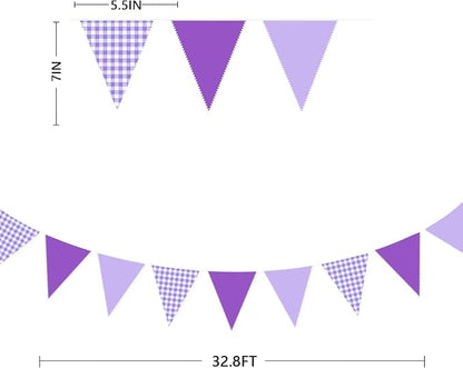 32Ft Purple Party Decorations Purple Gingham Triangle Flag Plaid Checkered - Image 3