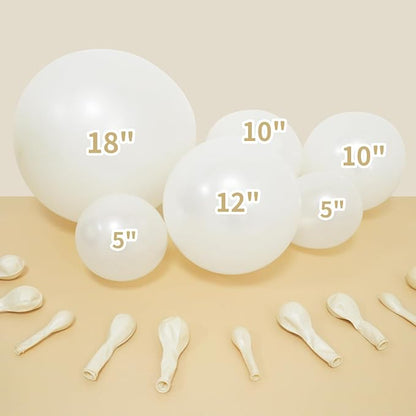 Double Stuffed White Balloons Different Size 115Pcs 5/10/12/18 Inch White Pearl - Image 3