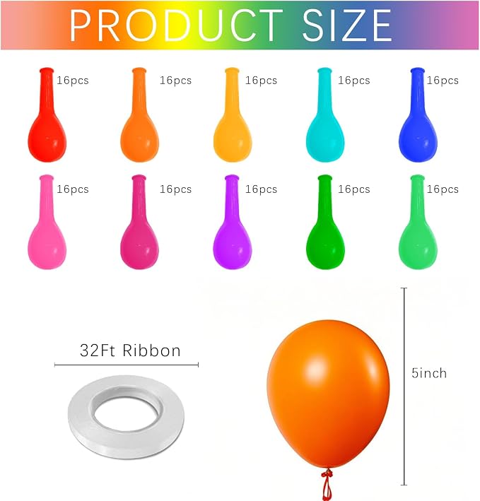 Rainbow Balloons 160 Pack 5 inch Round Bright Latex Balloons Assorted Colors - Image 2