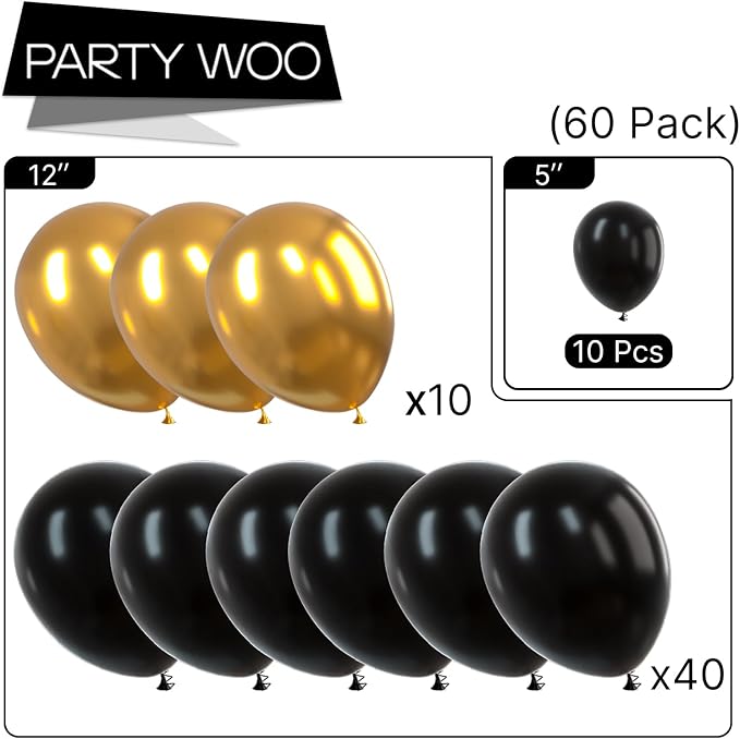 PartyWoo Black and Gold Balloons 66pcs 12 Inch Black Chrome Gold Balloons | - Image 5