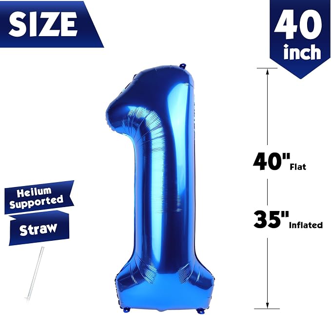 40 Inch Navy Blue Number 1 Balloon, 1st Blue Birthday Party Decorations | 40 - Image 5